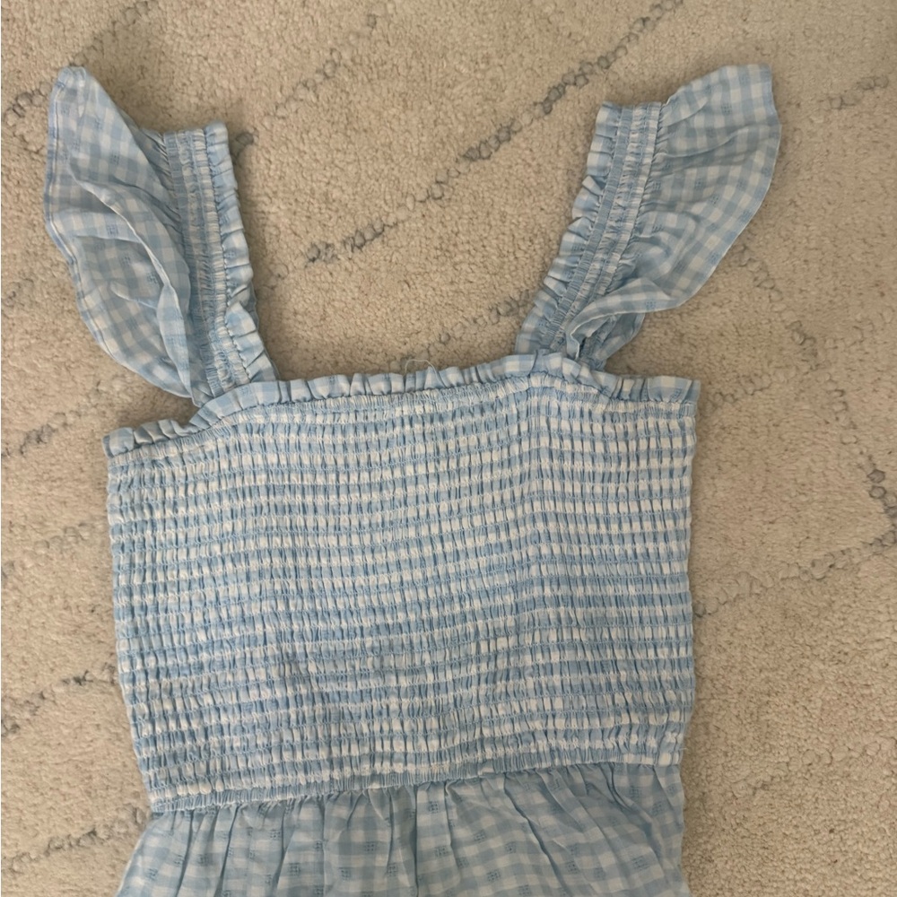 Storia Light Blue Gingham Ruffle Top